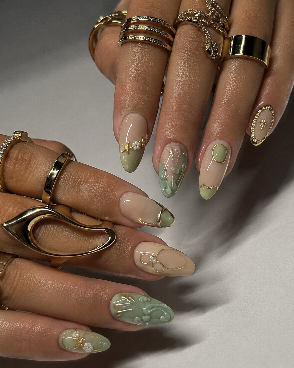 Green sage muted elegant press on nails nail art
