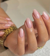 medium length almond shape baby pink natural nude manicure premium handmade press on nails