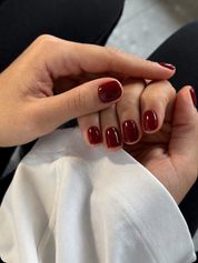MARAN short cherry red press-on nails. A minimal, elegant everyday red manicure by MUSE Nails Atelier