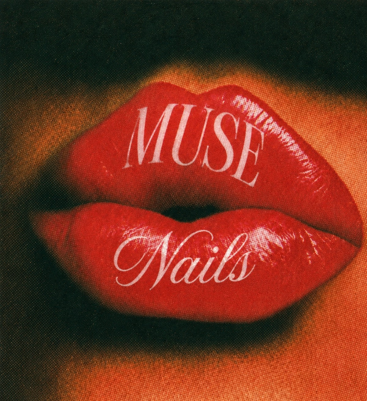 Album cover art for Muse's 'Nails' featuring a close-up of glossy red lips with the white text 'MUSE' on the top lip and 'Nails' on the bottom lip, set against a dark textured background.